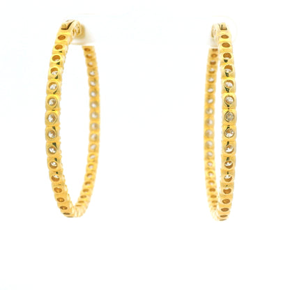 14K Yellow Gold Natural Round Brilliant Diamond Large Hoop Earrings