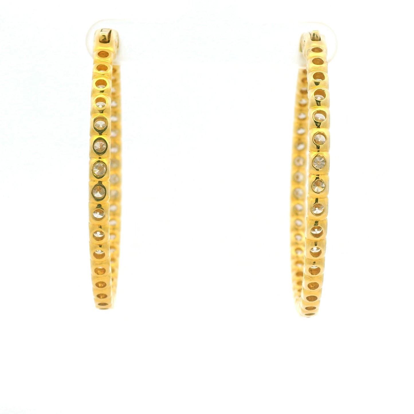 14K Yellow Gold Natural Round Brilliant Diamond Large Hoop Earrings