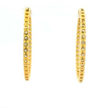 14K Yellow Gold Natural Round Brilliant Diamond Large Hoop Earrings