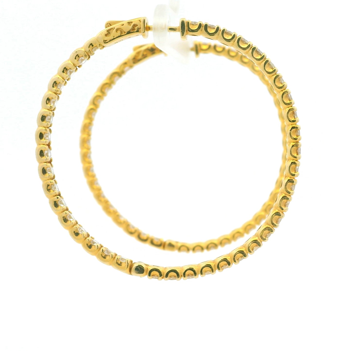 14K Yellow Gold Natural Round Brilliant Diamond Large Hoop Earrings