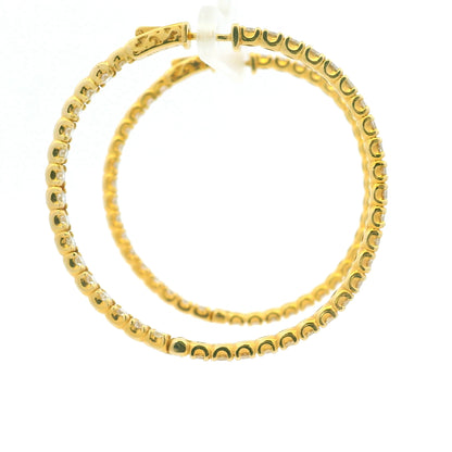 14K Yellow Gold Natural Round Brilliant Diamond Large Hoop Earrings