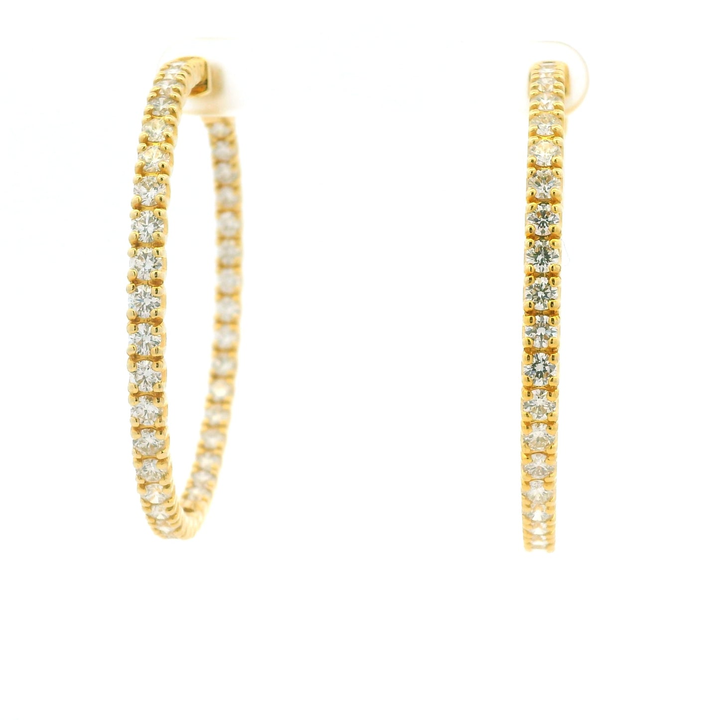 14K Yellow Gold Natural Round Brilliant Diamond Large Hoop Earrings