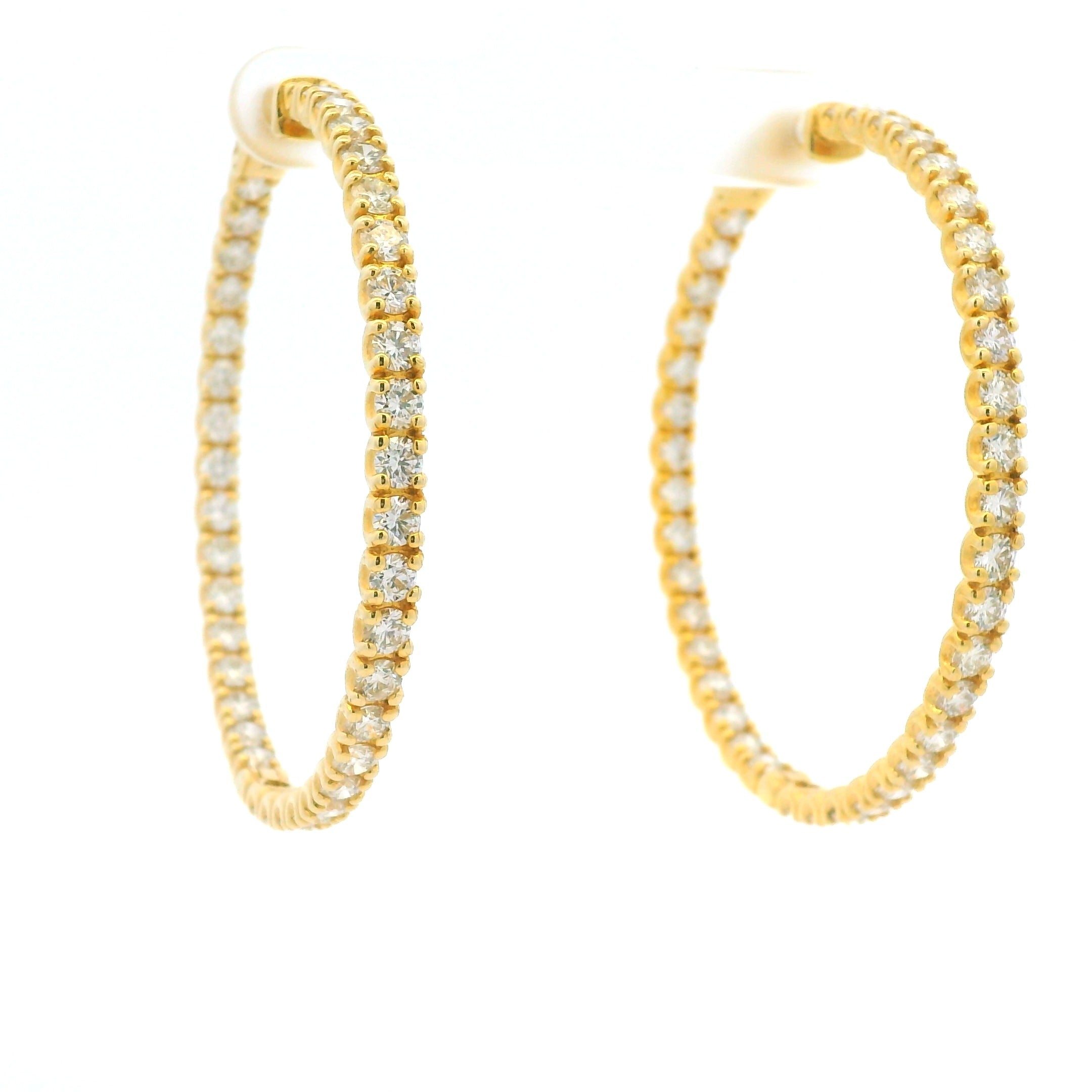 14K Yellow Gold Natural Round Brilliant Diamond Large Hoop Earrings