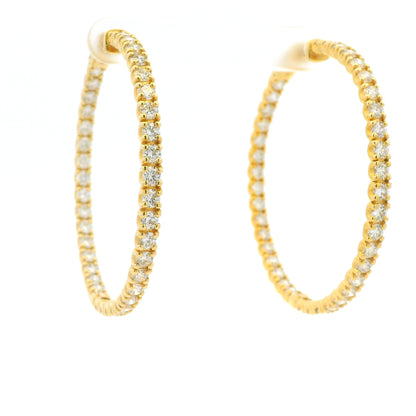 14K Yellow Gold Natural Round Brilliant Diamond Large Hoop Earrings