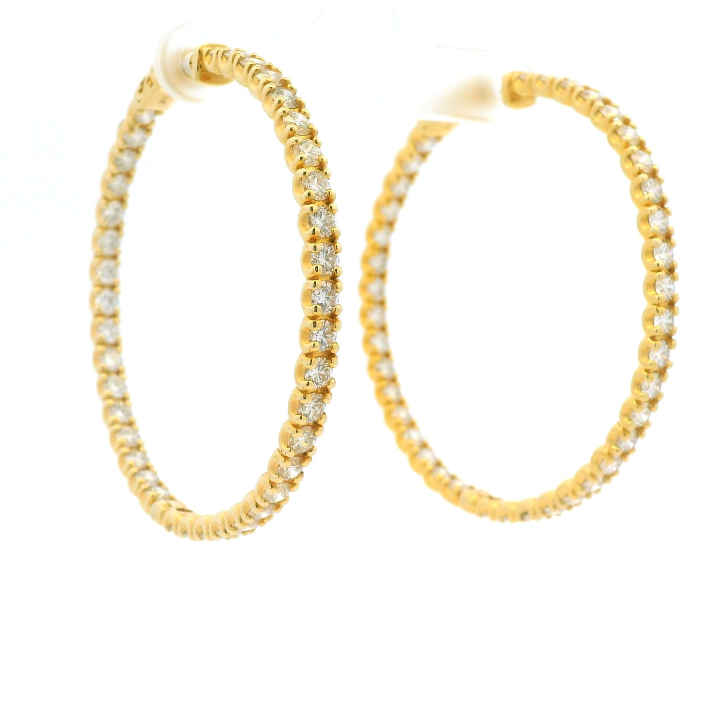 14K Yellow Gold Natural Round Brilliant Diamond Large Hoop Earrings