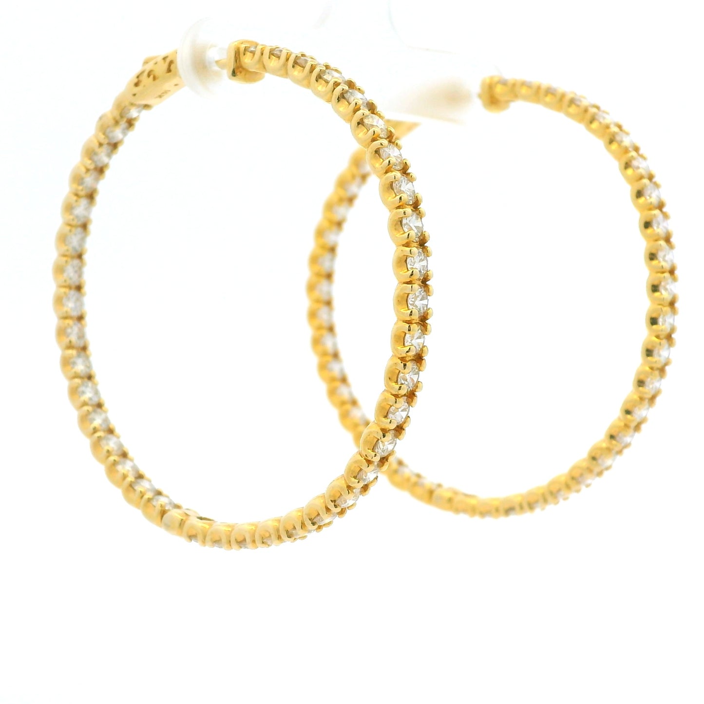 14K Yellow Gold Natural Round Brilliant Diamond Large Hoop Earrings