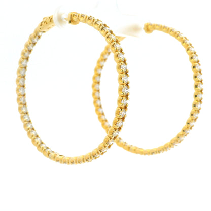 14K Yellow Gold Natural Round Brilliant Diamond Large Hoop Earrings