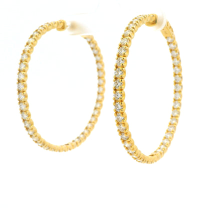14K Yellow Gold Natural Round Brilliant Diamond Large Hoop Earrings