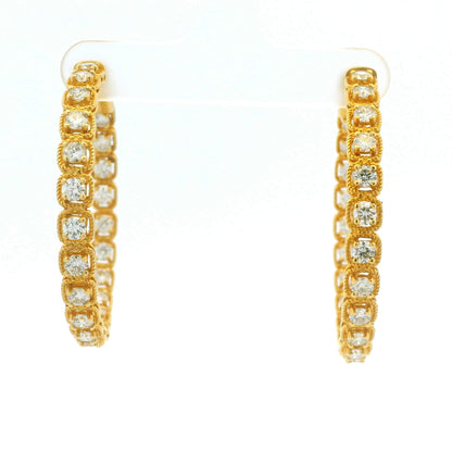 14K Yellow Gold Natural Round Brilliant Diamond Bezel Set Hoop Earrings