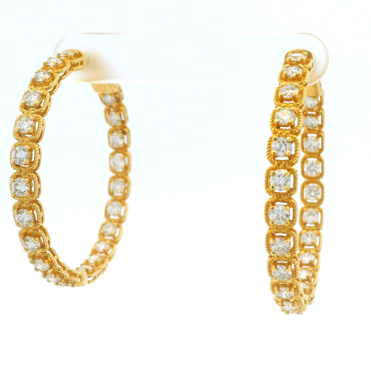14K Yellow Gold Natural Round Brilliant Diamond Bezel Set Hoop Earrings