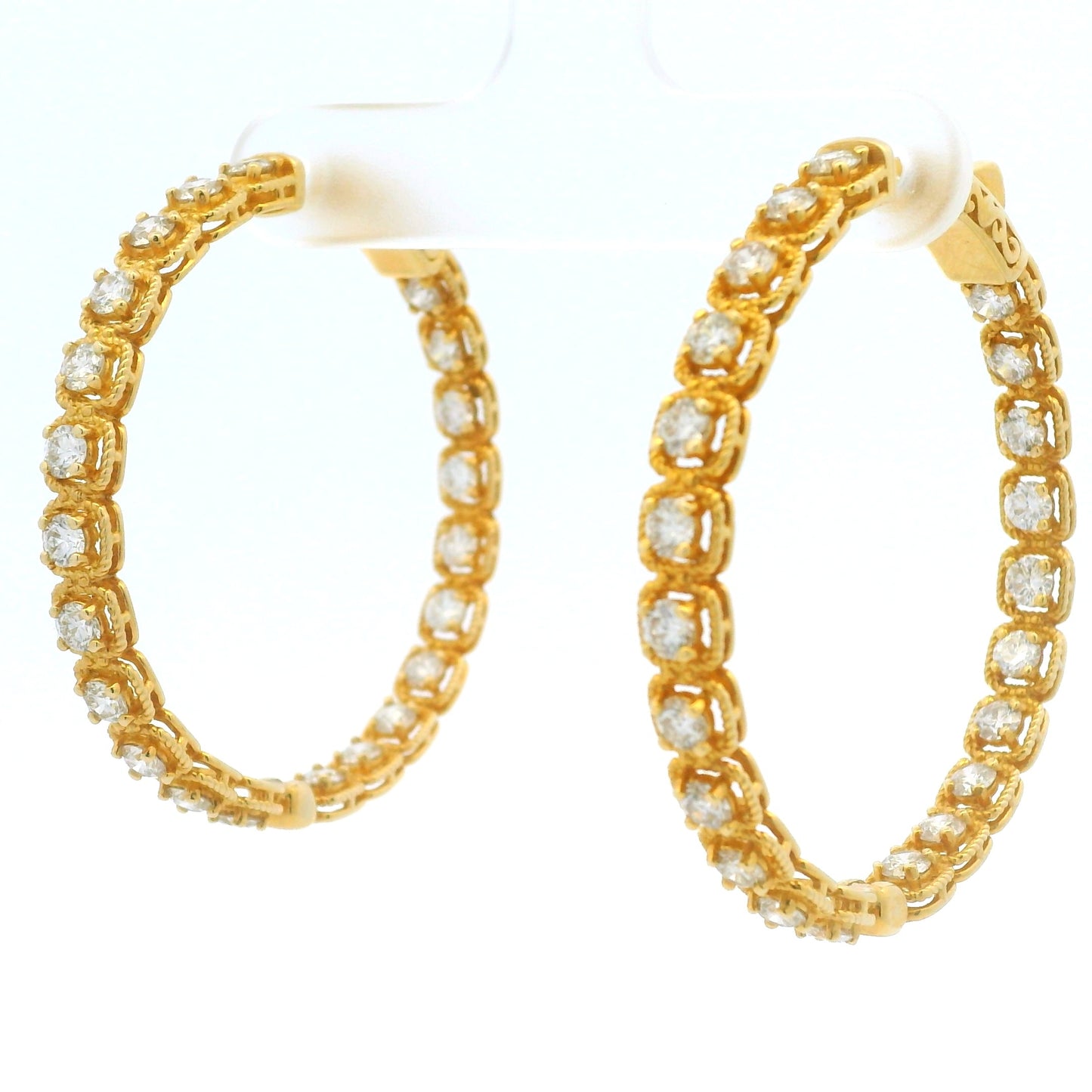 14K Yellow Gold Natural Round Brilliant Diamond Bezel Set Hoop Earrings