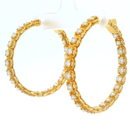 14K Yellow Gold Natural Round Brilliant Diamond Bezel Set Hoop Earrings