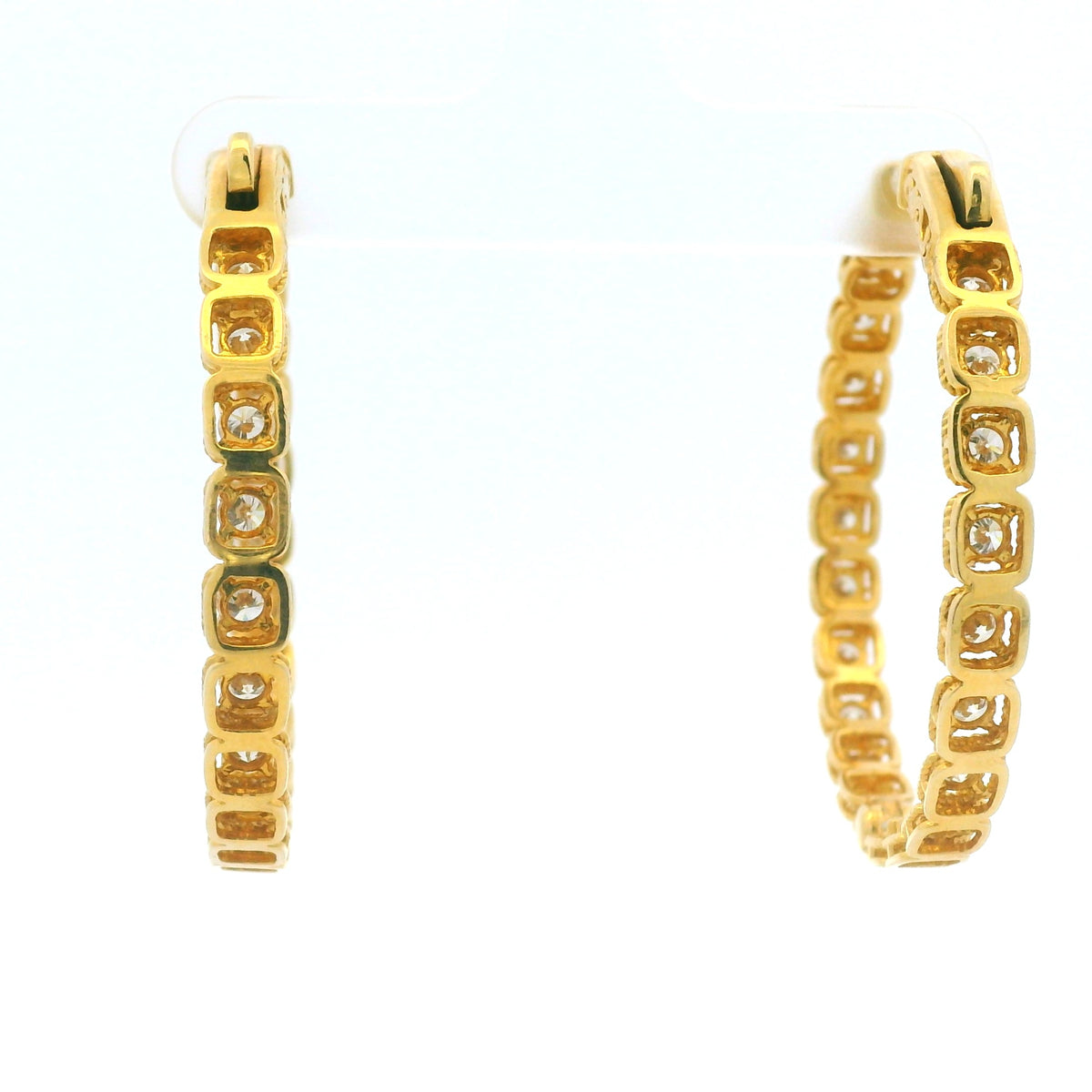 14K Yellow Gold Natural Round Brilliant Diamond Bezel Set Hoop Earrings — product photo 13