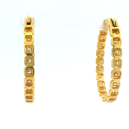 14K Yellow Gold Natural Round Brilliant Diamond Bezel Set Hoop Earrings
