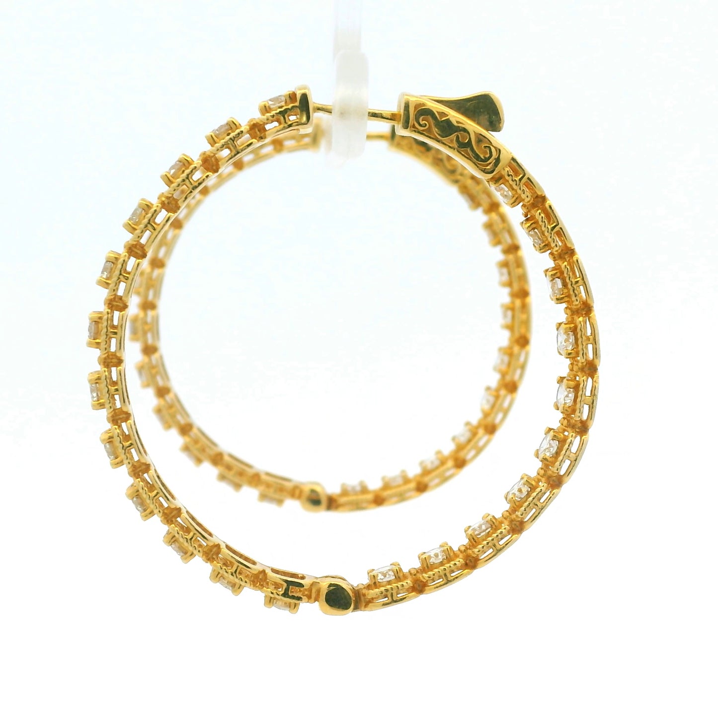 14K Yellow Gold Natural Round Brilliant Diamond Bezel Set Hoop Earrings