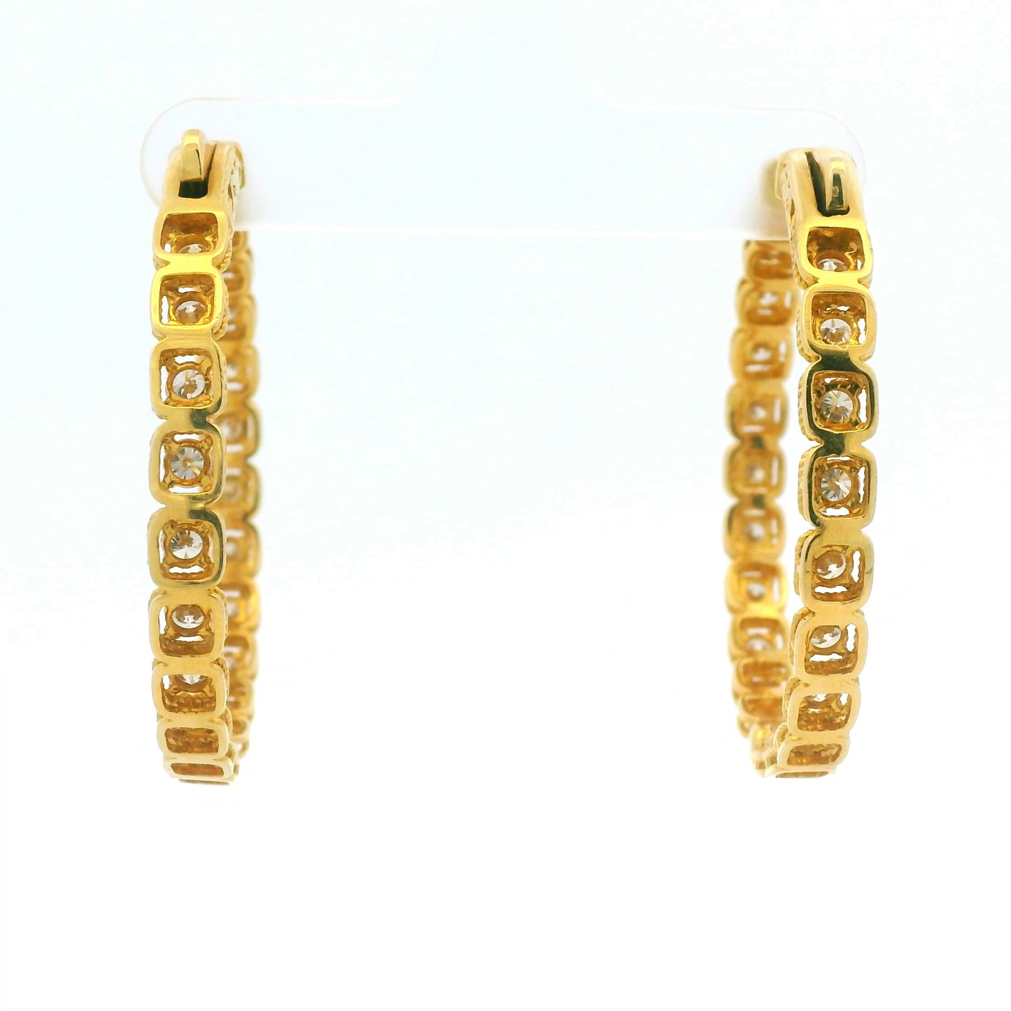 14K Yellow Gold Natural Round Brilliant Diamond Bezel Set Hoop Earrings
