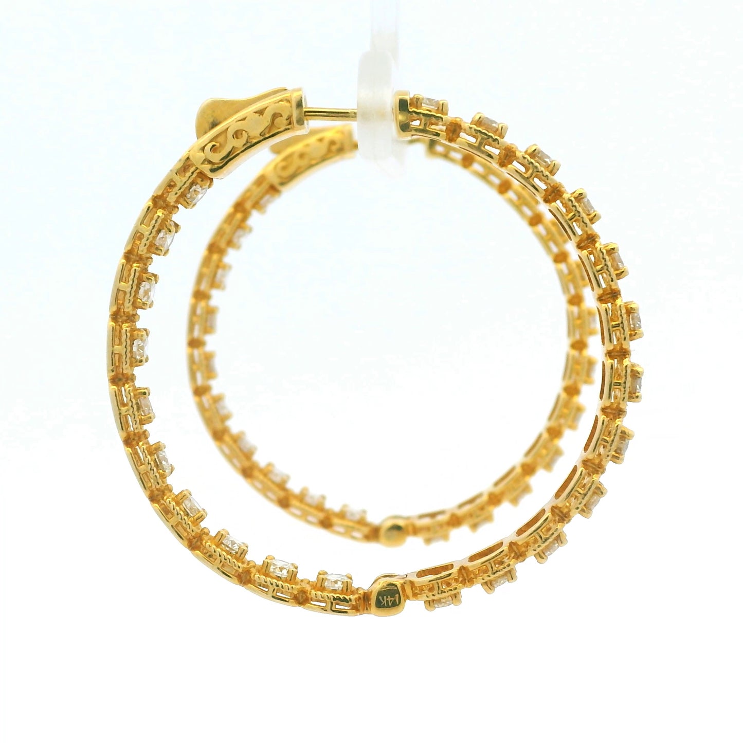 14K Yellow Gold Natural Round Brilliant Diamond Bezel Set Hoop Earrings