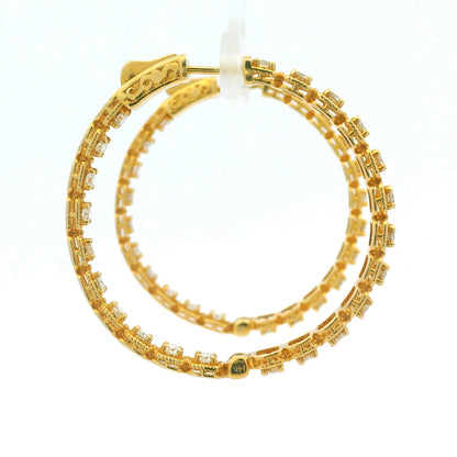 14K Yellow Gold Natural Round Brilliant Diamond Bezel Set Hoop Earrings