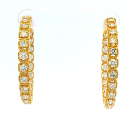 14K Yellow Gold Natural Round Brilliant Diamond Bezel Set Hoop Earrings