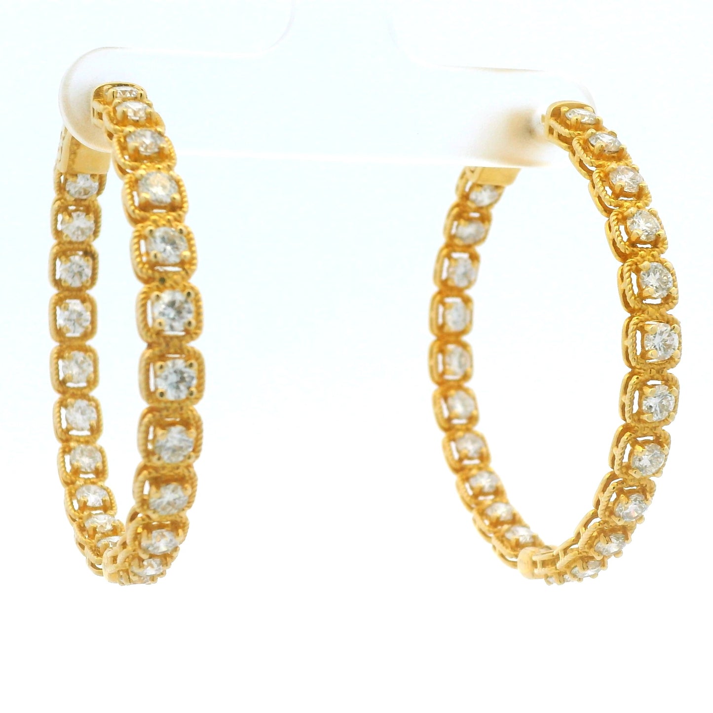 14K Yellow Gold Natural Round Brilliant Diamond Bezel Set Hoop Earrings