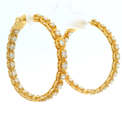 14K Yellow Gold Natural Round Brilliant Diamond Bezel Set Hoop Earrings