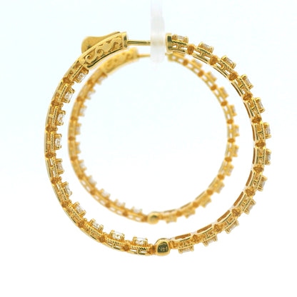 14K Yellow Gold Natural Round Brilliant Diamond Bezel Set Hoop Earrings