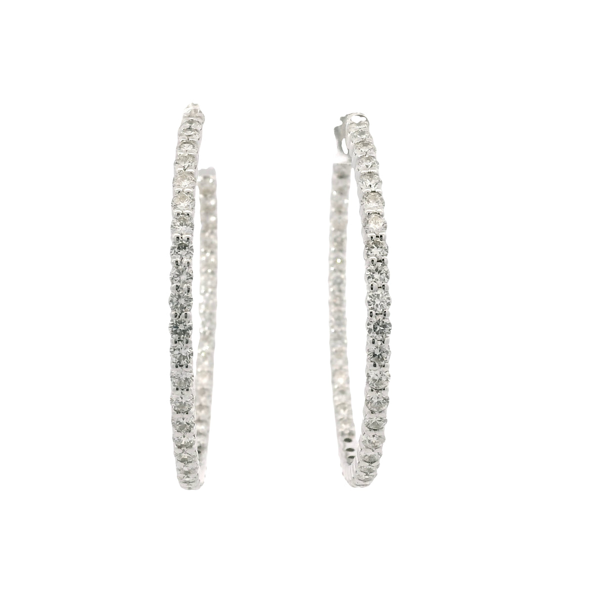 14K White Gold Natural 3.67 Carat Diamond Inside-Out Hoop Earrings