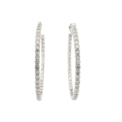 14K White Gold Natural 3.67 Carat Diamond Inside-Out Hoop Earrings