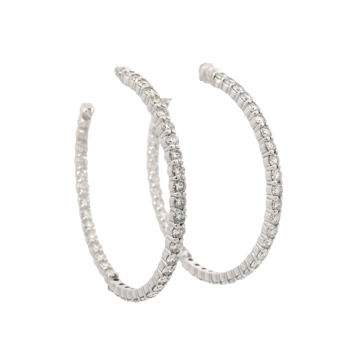14K White Gold Natural 3.67 Carat Diamond Inside-Out Hoop Earrings
