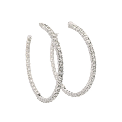 14K White Gold Natural 3.67 Carat Diamond Inside-Out Hoop Earrings