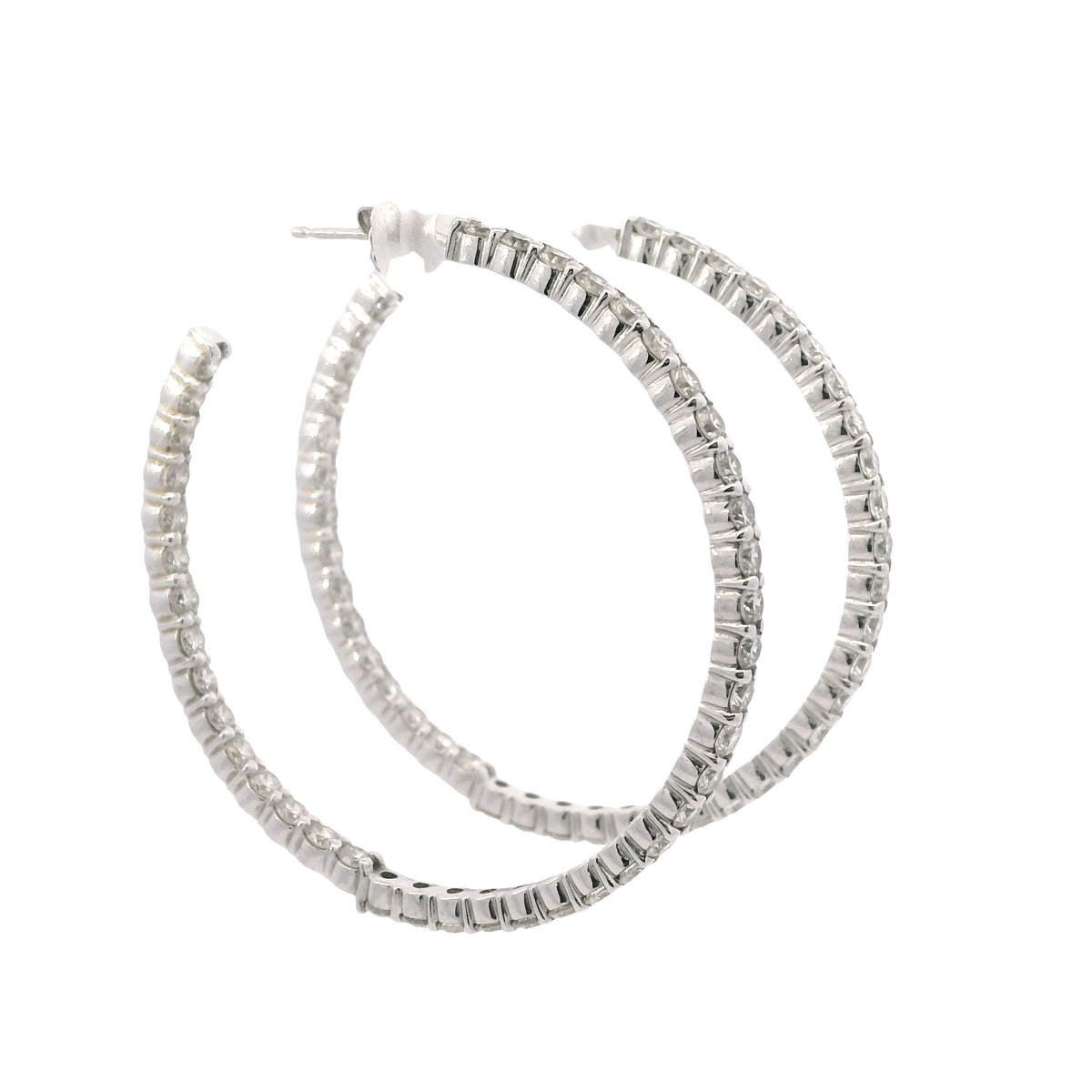14K White Gold Natural 3.67 Carat Diamond Inside-Out Hoop Earrings