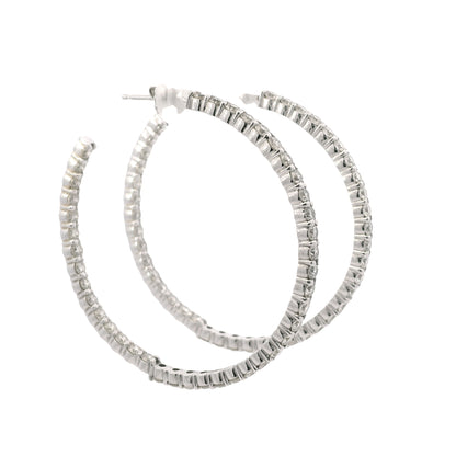 14K White Gold Natural 3.67 Carat Diamond Inside-Out Hoop Earrings