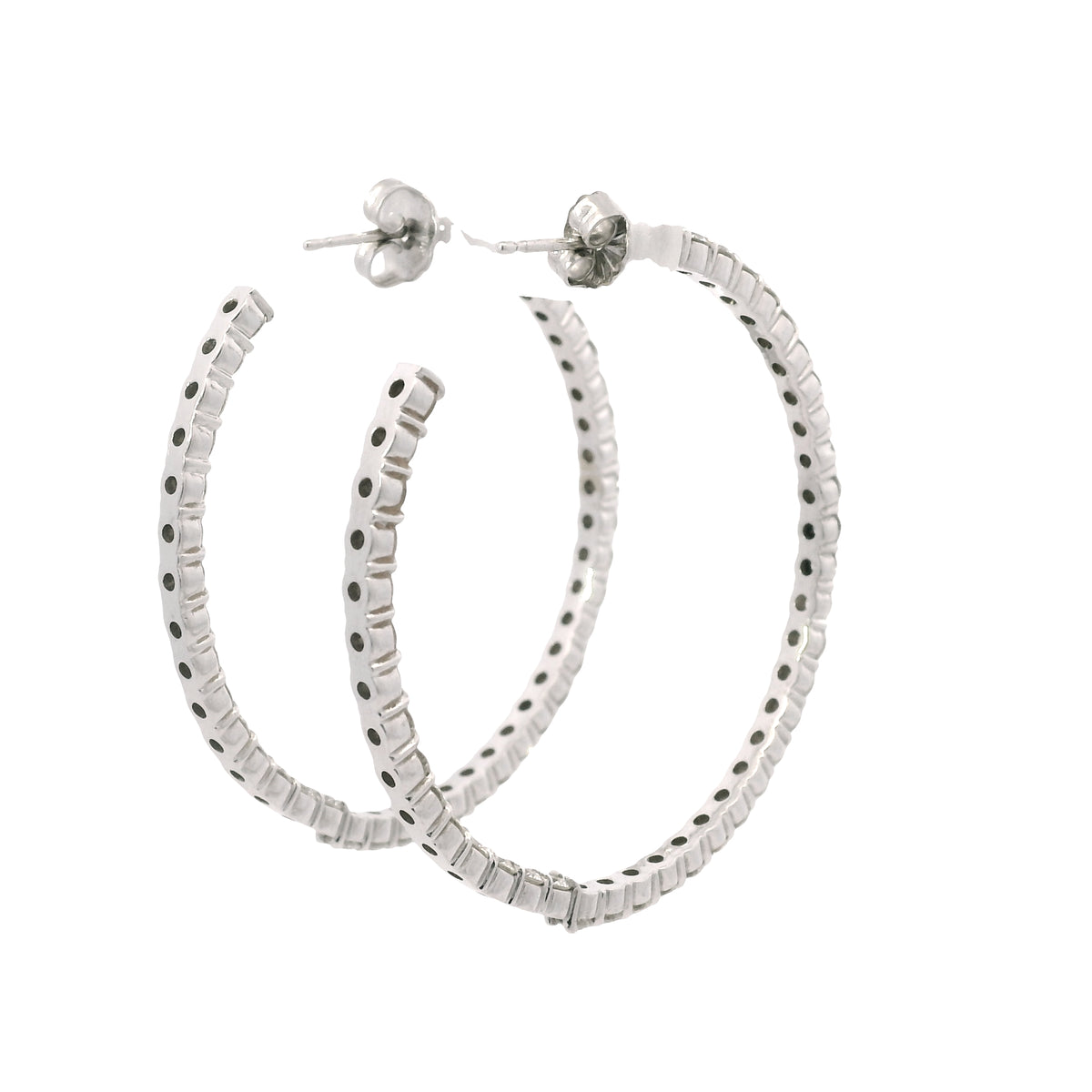 14K White Gold Natural 3.67 Carat Diamond Inside-Out Hoop Earrings
