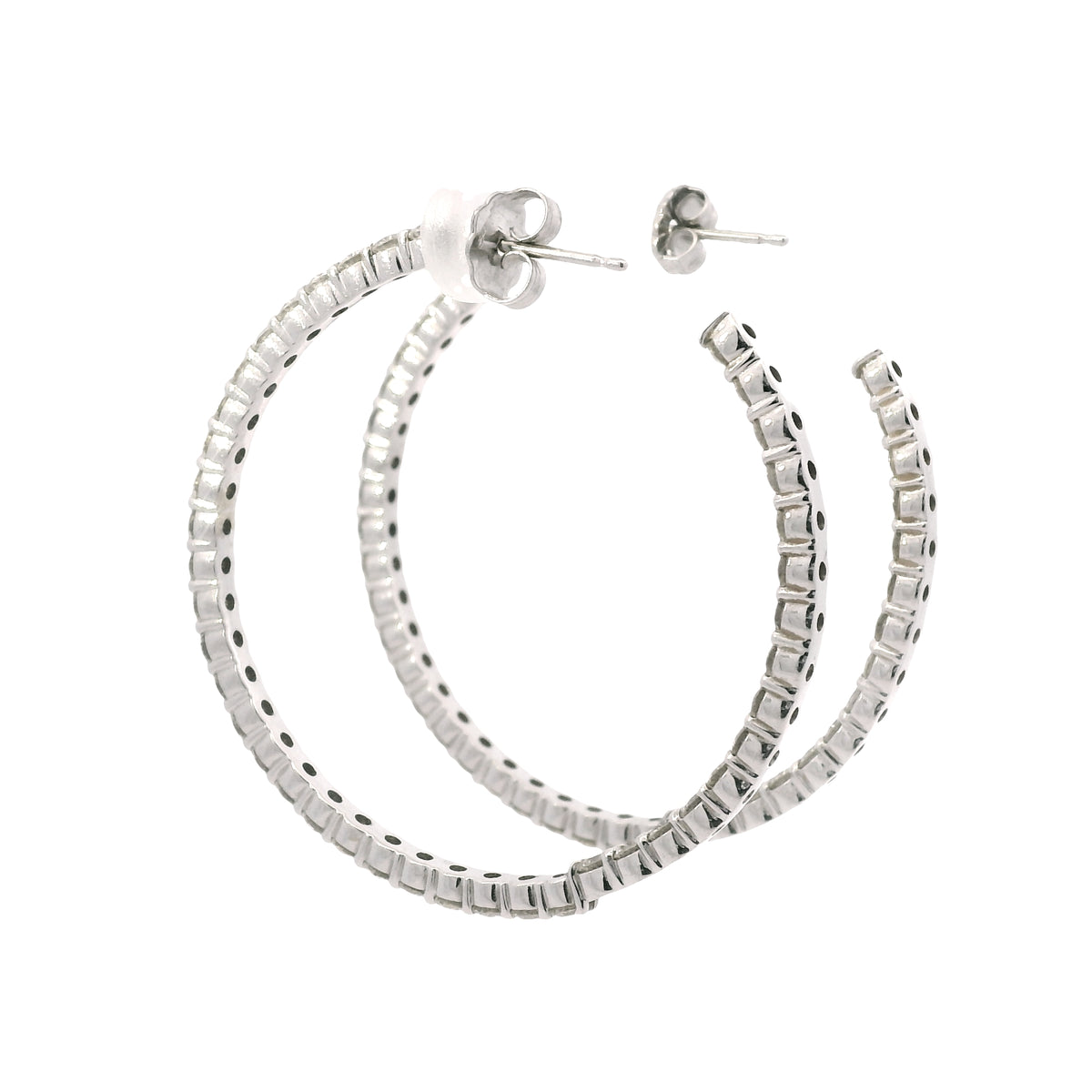 14K White Gold Natural 3.67 Carat Diamond Inside-Out Hoop Earrings