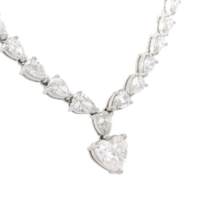 18k White Gold Heart Shape Diamond Pendant & Pear Shape Diamond Tennis Necklace