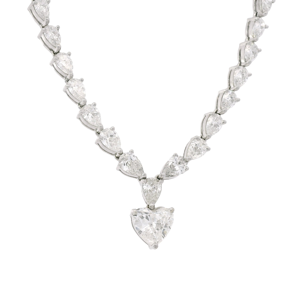 18k White Gold Heart Shape Diamond Pendant & Pear Shape Diamond Tennis Necklace — product photo 1