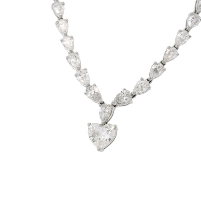 18k White Gold Heart Shape Diamond Pendant & Pear Shape Diamond Tennis Necklace