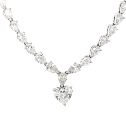 18k White Gold Heart Shape Diamond Pendant & Pear Shape Diamond Tennis Necklace