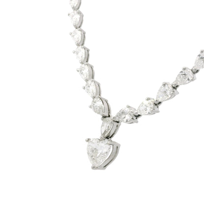 18k White Gold Heart Shape Diamond Pendant & Pear Shape Diamond Tennis Necklace