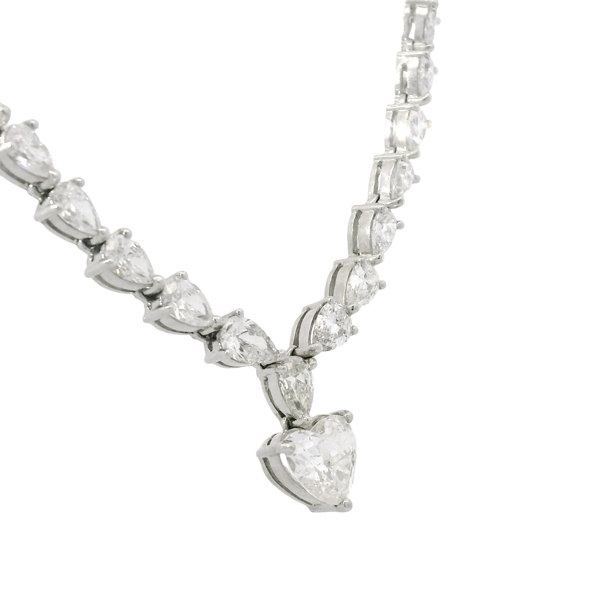 18k White Gold Heart Shape Diamond Pendant & Pear Shape Diamond Tennis Necklace