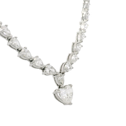 18k White Gold Heart Shape Diamond Pendant & Pear Shape Diamond Tennis Necklace