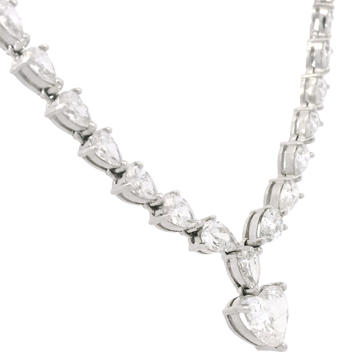 18k White Gold Heart Shape Diamond Pendant & Pear Shape Diamond Tennis Necklace