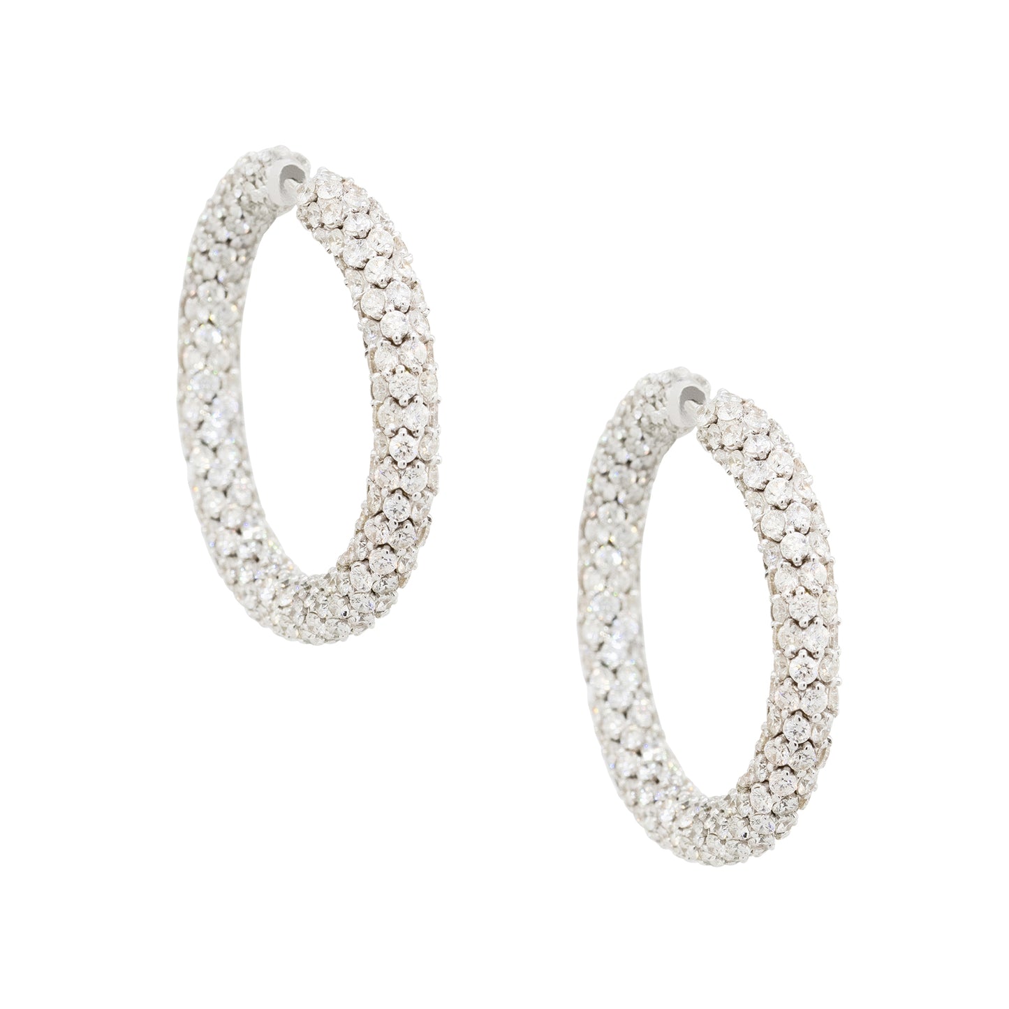 18k White Gold 16.52ctw All Diamond Pave Hoop Earrings