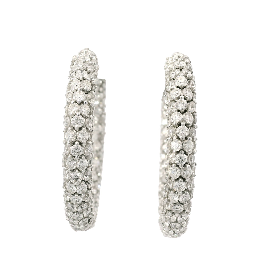 18k White Gold Natural 16.52 Carat Round Diamond Full Pave Hoop Earrings — product photo 2