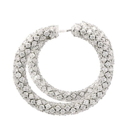 18k White Gold Natural 16.52 Carat Round Diamond Full Pave Hoop Earrings
