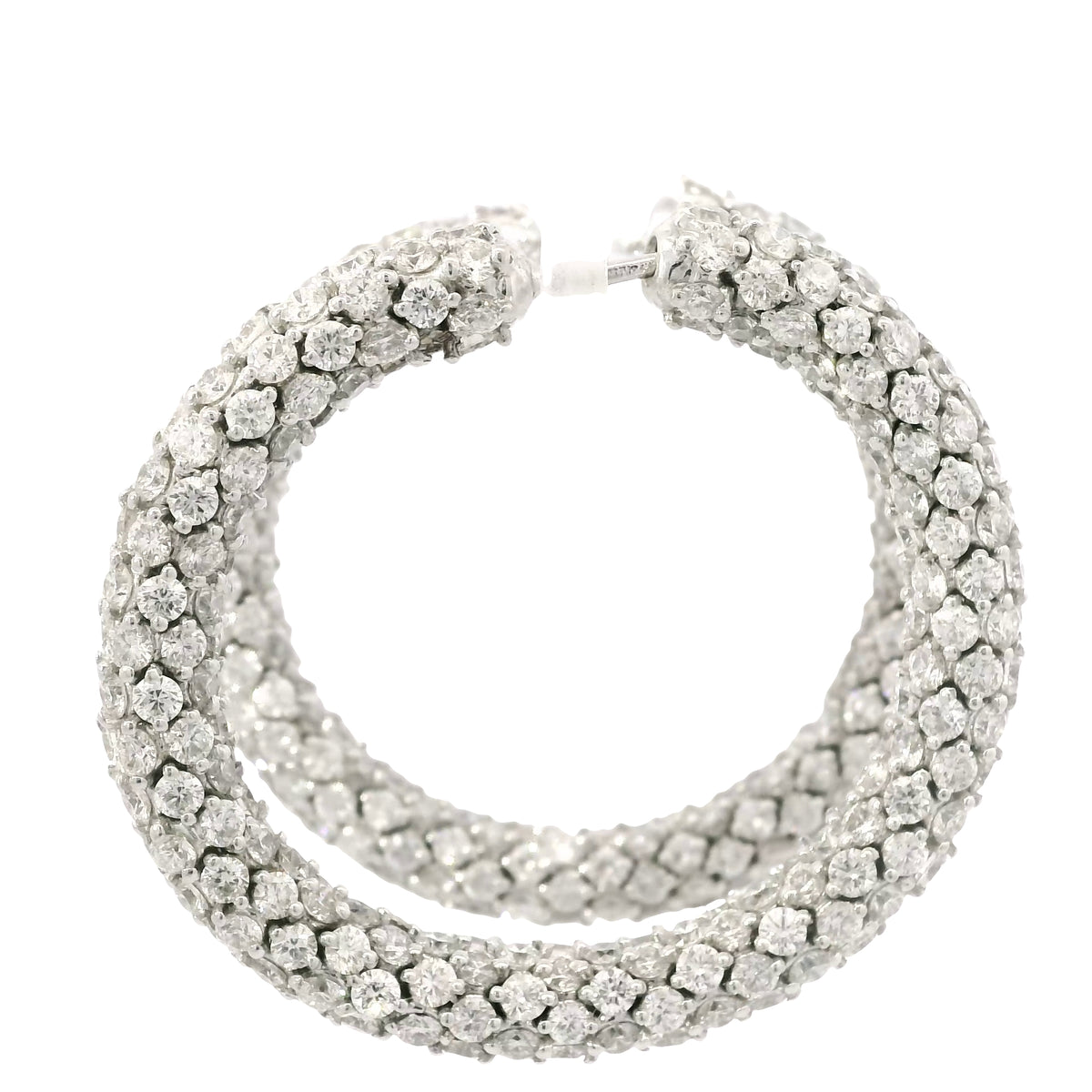 18k White Gold Natural 16.52 Carat Round Diamond Full Pave Hoop Earrings