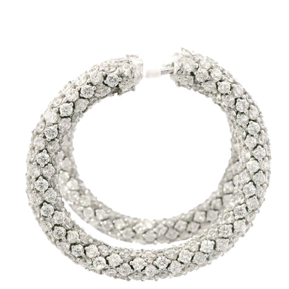 18k White Gold Natural 16.52 Carat Round Diamond Full Pave Hoop Earrings