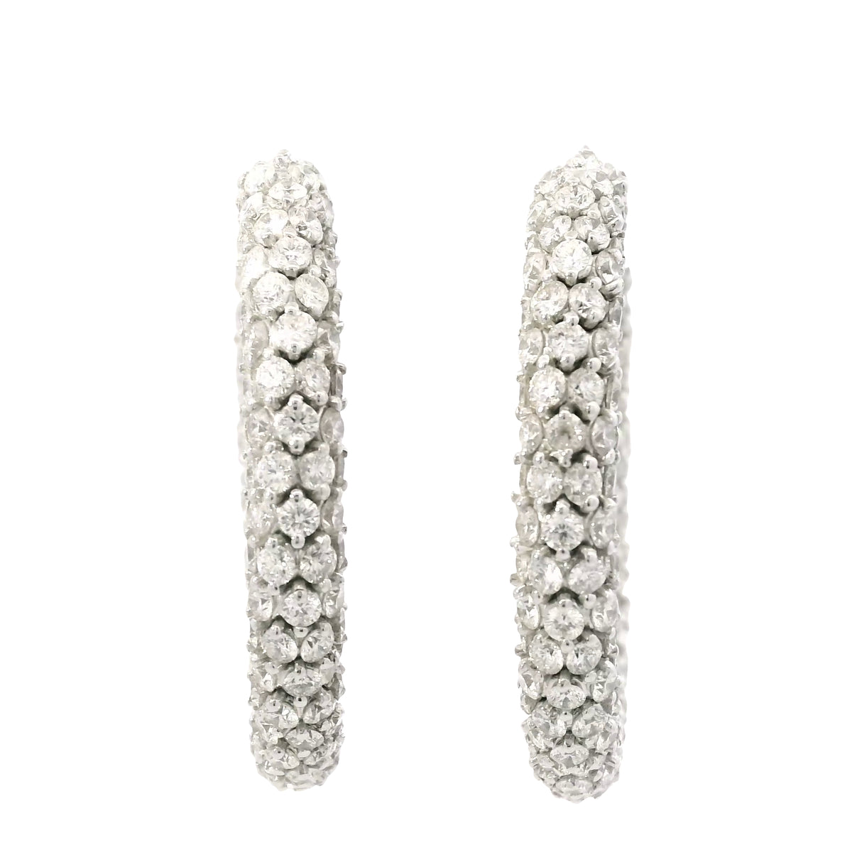 18k White Gold Natural 16.52 Carat Round Diamond Full Pave Hoop Earrings