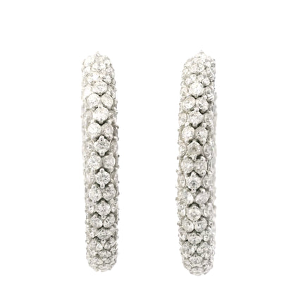 18k White Gold Natural 16.52 Carat Round Diamond Full Pave Hoop Earrings