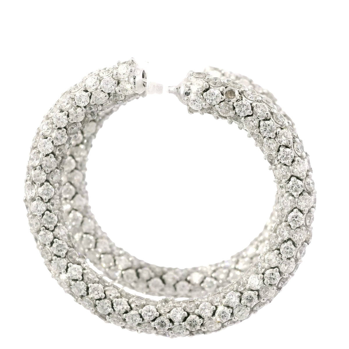 18k White Gold Natural 16.52 Carat Round Diamond Full Pave Hoop Earrings